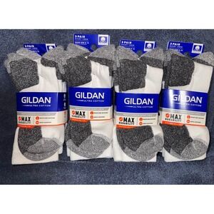 Gildan Ultra Cotton Mens Cushion Short Crew Socks 12 Pairs White Grey Shoe 6-12